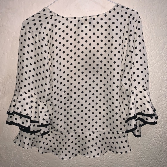 White Tie Front Polka Dot Top - Picture 2 of 3